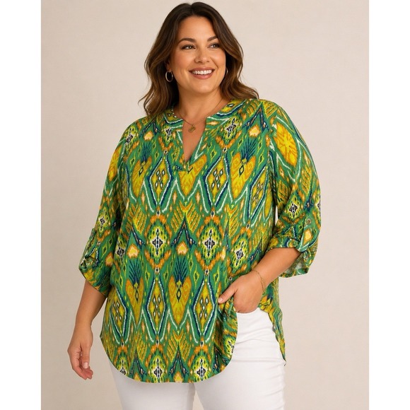 Dear Scarlett Tops - Dear Scarlett Plus Size Women's Top Blouse 3x Orange Lime Green NWT